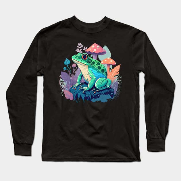 Cottagecore aesthetic frog on Mushroom Long Sleeve T-Shirt by JayD World